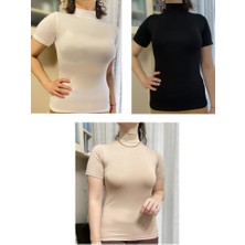 Betimoda Kadın Kısa Kol Yarım Balıkçı Boğazlı Body 3 Adet