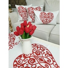 Körfez Kırlent Sevgililer Günü Temalı Kırlent Kılıfı Runner 3+1 Set