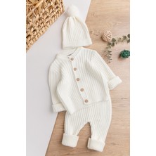 Babymod Kışlık Bebek Takım Erkek Çocuk Triko Hırkalı Bereli Krem Renk 6 - 9 Ay