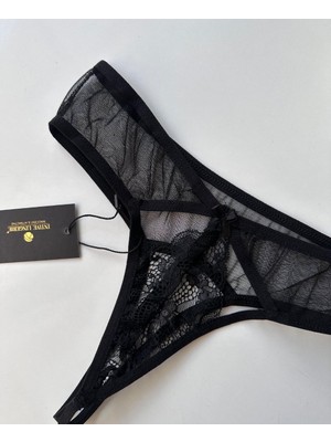 Intive Lingerie Kadın Ağı Açık Siyah Dantelli Transparan Fantezi String - 145