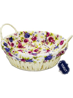 Yakut Renkli Bezli Yuvarlak Ekmek Sepeti Hasır  8820