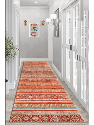 Pera Life Halı Yıkanabilir Kaymaz Kilim Vintage Desenli  Salon Halısı Mutfak Halısı ve Yolluk 4506