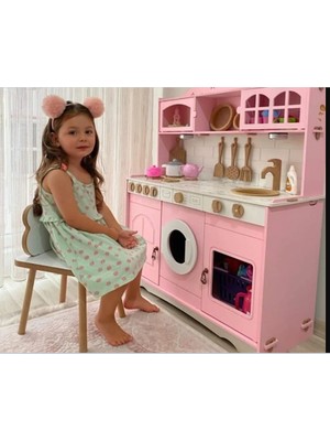 Hedef Ahşap Boyalı Ahşap Oyuncak Mutfak Servis Seti ve 1 LED Aydınlatma Hediyeli