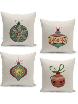 Filamente 4'lü Kırlent Kılıf Seti Yılbaşı Christmas Deseni Çift Taraflı Dijital Baskılı