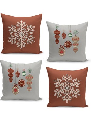 Filamente 4'lü Kırlent Kılıf Seti Yılbaşı Christmas Deseni Çift Taraflı Dijital Baskılı