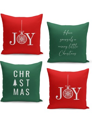 Filamente 4'lü Kırlent Kılıf Seti Yılbaşı Christmas Deseni Çift Taraflı Dijital Baskılı