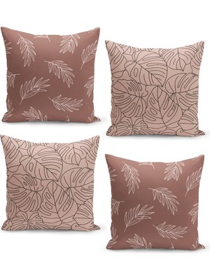 Filamente 4'lü Kırlent Kılıf Seti Minimal Stilde Palm ve Ginkgo Biloba Deseni