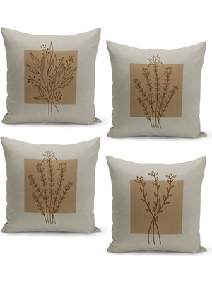 Filamente 4'lü Kırlent Kılıf Seti Keten Zemin Görünüm Minimalist Tasarım