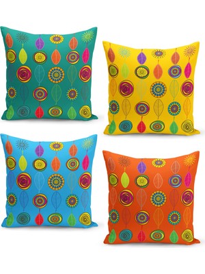 Filamente 4'lü Kırlent Kılıf Seti Patchwork Çiçekler ve Yaprak Desenli
