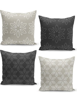 Filamente 4'lü Kırlent Kılıf Seti Tweed Zemin Görünüm Mono Çizgi Desenli