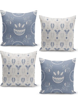 Filamente 4'lü Kırlent Kılıf Seti Fransız Dokuma Keten Doku Görünümlü Tasarım