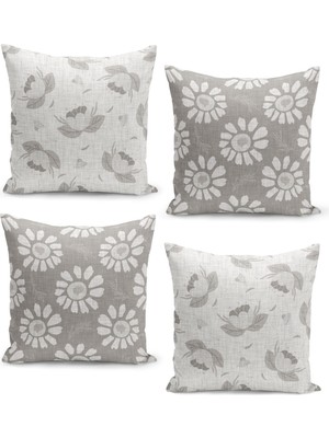 Filamente 4'lü Kırlent Kılıf Seti Fransız Dokuma Keten Doku Görünümlü Tasarım