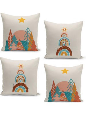 Filamente 4'lü Kırlent Kılıf Seti Yılbaşı Christmas Deseni Çift Taraflı Dijital Baskılı