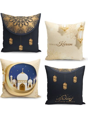 Filamente 4'lü Kırlent Kılıf Seti Ramazan Özel Desenli Çift Taraflı Dijital Baskılı