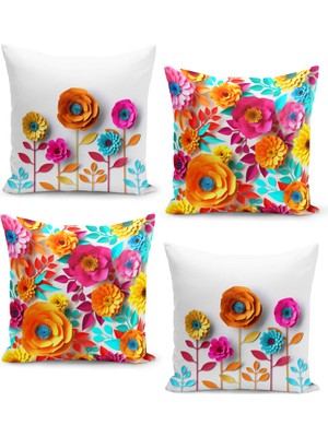 Filamente 4'lü Kırlent Kılıf Seti 3 Bouytlu Çiçek Bahçesi Tasarım