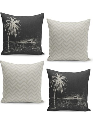 Filamente 4'lü Kırlent Kılıf Seti Keten Tweed Zemin Görünüm Bohem Tasarım