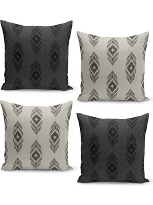 Filamente 4'lü Kırlent Kılıf Seti Keten Tweed Zemin Görünüm Ikat Desenli