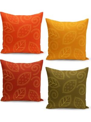 Filamente 4'lü Kırlent Kılıf Seti Yaprak Sonbahar Desenli