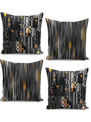 Filamente 4'lü Kırlent Kılıf Seti Beyaz Zemin Üstüne Abstract Desen Tasarımı