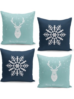 Filamente 4'lü Kırlent Kılıf Seti Yılbaşı Christmas Deseni Çift Taraflı Dijital Baskılı