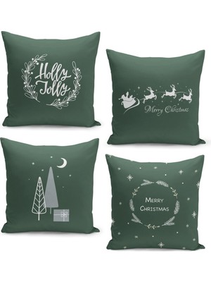 Filamente 4'lü Kırlent Kılıf Seti Yılbaşı Christmas Deseni Çift Taraflı Dijital Baskılı