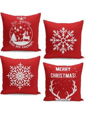 Filamente 4'lü Kırlent Kılıf Seti Yılbaşı Christmas Deseni Çift Taraflı Dijital Baskılı