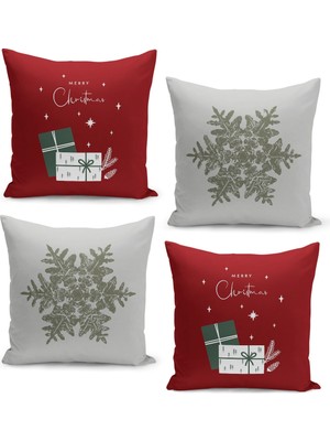Filamente 4'lü Kırlent Kılıf Seti Yılbaşı Christmas Deseni Çift Taraflı Dijital Baskılı