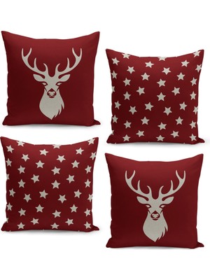 Filamente 4'lü Kırlent Kılıf Seti Yılbaşı Christmas Deseni Çift Taraflı Dijital Baskılı