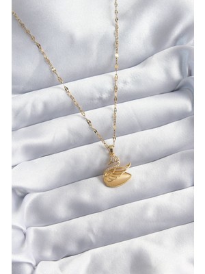 Clariss 316L Çelik Zincir Gold Renk Zirkon Taşlı Kuğu Model Kadın Kolye