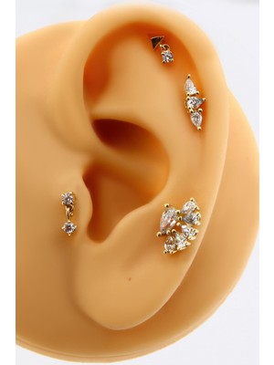 Altınkesesi Altın Tektaş Sallantılı Kıkırdak Küpe Tragus Helix