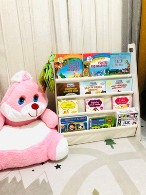 Olcay Aksesuar Montessori Çocuk Bebek Odası Taşınabilir Eğitici 4 Raflı Bez Kumaş Kitaplık