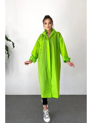 Modalucci Kadın Erkek Yağmurluk Kapüşonlu Çıtçıtlı Eva Raincoat Yeşil Yağmurluk