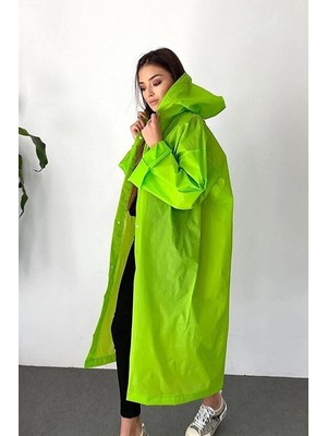 Modalucci Kadın Erkek Yağmurluk Kapüşonlu Çıtçıtlı Eva Raincoat Yeşil Yağmurluk