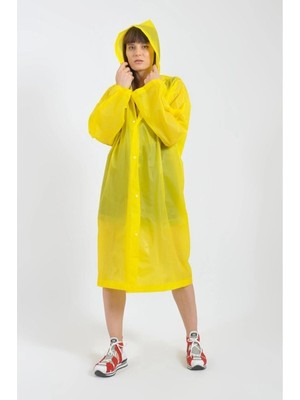 Modalucci Kadın Erkek Yağmurluk Kapüşonlu Çıtçıtlı Eva Raincoat Sarı Yağmurluk