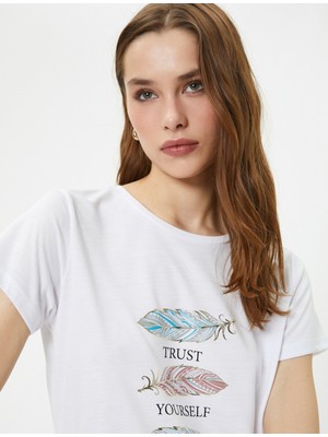 Koton Baskılı Tişört Bisiklet Yaka Kısa Kollu