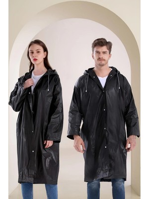 Modalucci Kadın Erkek Yağmurluk Kapüşonlu Çıtçıtlı Eva Raincoat Siyah Yağmurluk