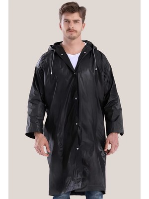 Modalucci Kadın Erkek Yağmurluk Kapüşonlu Çıtçıtlı Eva Raincoat Siyah Yağmurluk