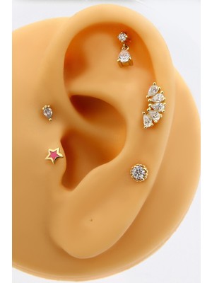 Altınkesesi Altın Beşli Damla Piercing Tragus Helix Kıkırdak Küpe