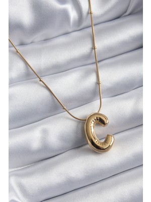 Clariss 316L Çelik Gold Renk Bubble "c" Harf Model Kadın Kolye