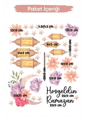 Msticker Hoşgeldin Ramazan Çiçekler Soft Renkli Fenerler Cam Duvar Sticker Seti Ramazan Süsü