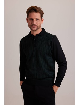 Ysf Erkek Yeşil Polo Yaka Desenli Triko