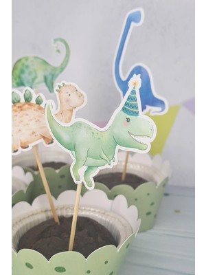 Pekshop Dinozor Konsept Kürdan Süsleri Cupcake Süsleri Lüks Büyük Boy 10LU Paket