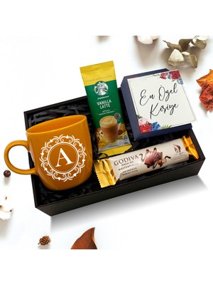 As Company Kişiye Özel Turuncu Kupa & Godiva Çikolata & Starbucks Premium Kahve Karışımı Hediye Seti