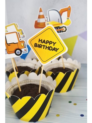 Pekshop Inşaat Konsept Kürdan Süsleri Cupcake Süsleri Lüks Büyük Boy 10LU Paket