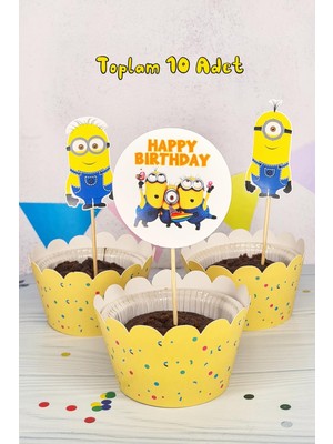 Pekshop Minions Konsept Kürdan Süsleri Cupcake Süsleri Lüks Büyük Boy 10LU Paket