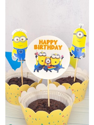 Pekshop Minions Konsept Kürdan Süsleri Cupcake Süsleri Lüks Büyük Boy 10LU Paket