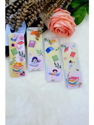 Kitap Okuyan Çocuklar ve Kedi , Peri Temalı Kitap Ayracı (4 LÜ SET) Okuma Bayramı , Karne Hediyesi