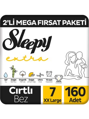 Sleepy Extra Günlük Aktivite 2'li Mega Fırsat Paketi Bebek Bezi 7 Numara Xxlarge 160 Adet