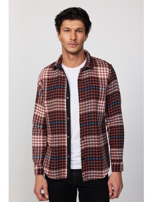 Tudors Erkek Slim Fit Dar Kesim Uzun Kollu Kareli Kışlık Oduncu Gömlek