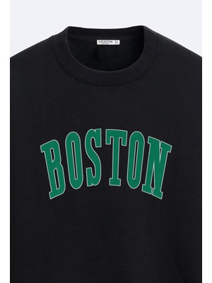 Loss Buttom Boston Baskılı Sweatshirt